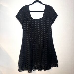 Jeffery & Dara Vintage Black Checked Textured Short Sleeve Skater Dress 12